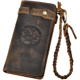 Le'aokuu Men's Genuine Leather Wallet Organizer Double Checkbook Bifold Wallet Pattern Commercial Wallet 3377