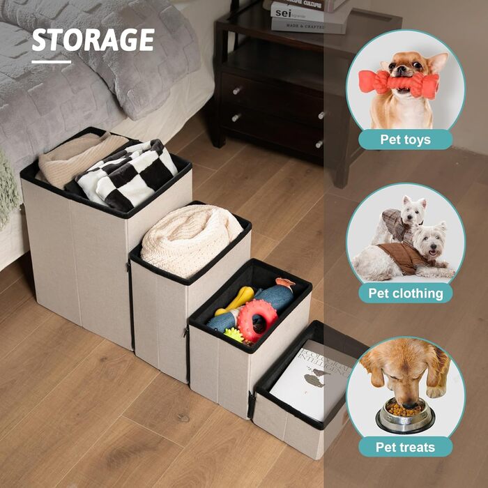 Pet Stairs for Small Dogs with Storage, Dog Stairs Foldable for Bed Couch, Dog Stairs Dog Ramp with Non-Slip Bottom, Leak-Proof, Up To 80kg, 33x8x5cm, Steps, (Brown, 5, 33x101x54cm)