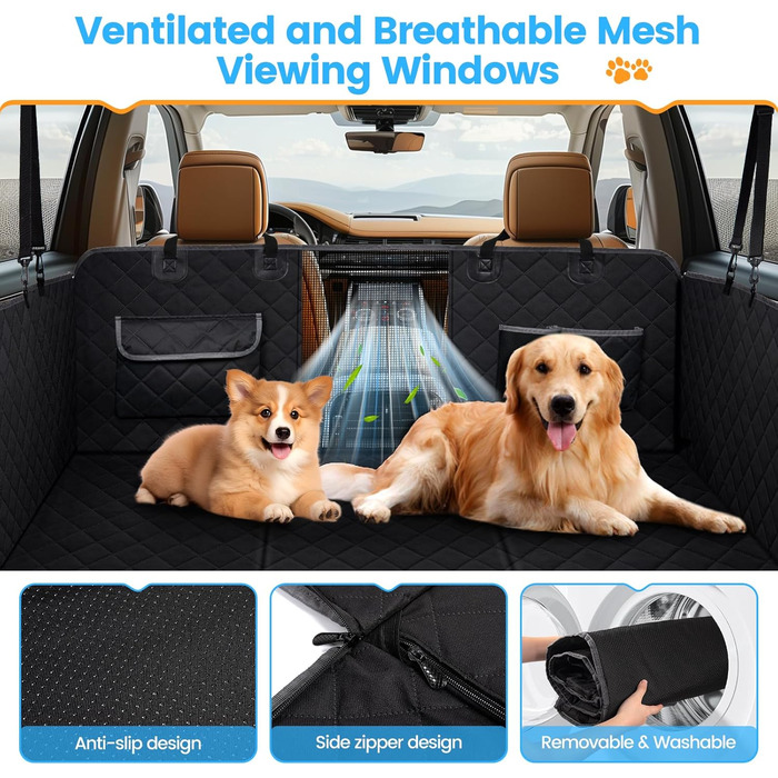 Водонепроникний захист для заднього сидіння авто: килимок для собак з боковими бар'єрами та віконцем, універсальний, анти-царапин, захист сидіння