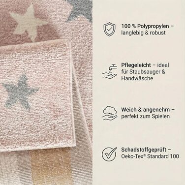 Дитячий килим Kinderteppich DOTS бежево-рожевий 80x150 см, Öko-Tex, для дівчаток в кімнату