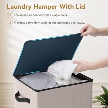 SOLEDI 100L Laundry Basket, Laundry Hamper with Lid and Laundry Bag - Large Laundry Sorter for Bathroom, Bedroom, Laundry Room, Children's Room