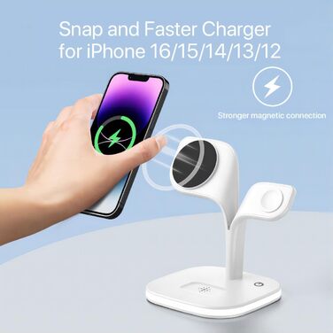 Зарядний станція 5-в-1 для iPhone з MagSafe, сумісна з iPhone 16/15/14/13/12, Apple Watch та AirPods, складана, білий колір