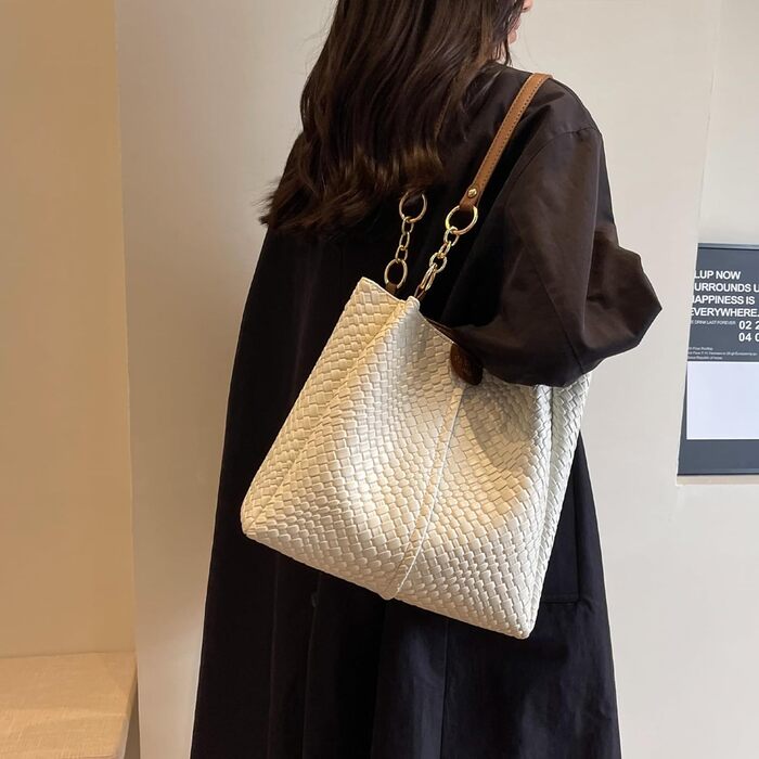 Сумка жіноча Unisoul Shopper велика - елегантна сумка через плече з екошкіри для офісу та подорожей (Бежево-коричнева)