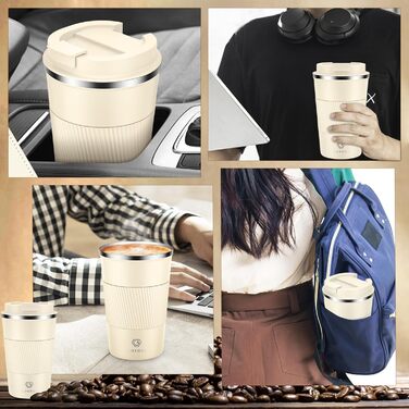 Термокружка CS COSDDI з нержавіючої сталі, 380 мл, для кави, води та чаю, з кришкою, подвійні стінки, ізольована, 1 шт.