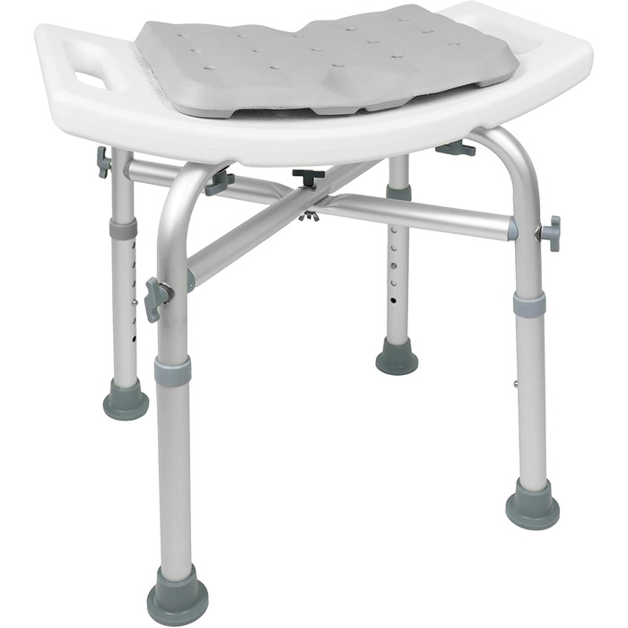 KMINA Shower Stool for Seniors - 150 kg Capacity, Double-Reinforced Crossbar, Cushion, Height Adjustable, Tool-Free Assembly - Made in Europe (White)