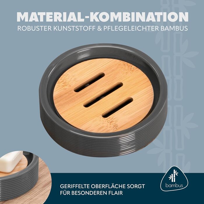 Підставка для мила Bremermann Segno з бамбука та пластику (сіра)