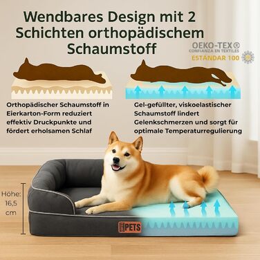 Ортопедичне ліжко для собак середніх та великих порід CORTESPETS® - зручне собаче ліжко з Memory Foam, водонепроникним покриттям та знімним чохлом. Розмір: 90 x 64 x 17 см