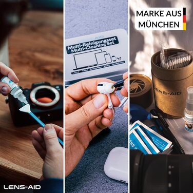 Набір для чищення камери LENS-AID 8-в-1: для об'єктивів, камер повного формату та APS-C. З рідким очищувачем, мікрофіброю, стайками, серветками, стиком, повітряним насосом та іншим.