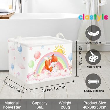 Дитячий кошик Clastyle 36L з ручками, прямокутний, рожевий, для іграшок та одягу, з малюнком лисички та кролика, органайзер для дитячої кімнати та ванної