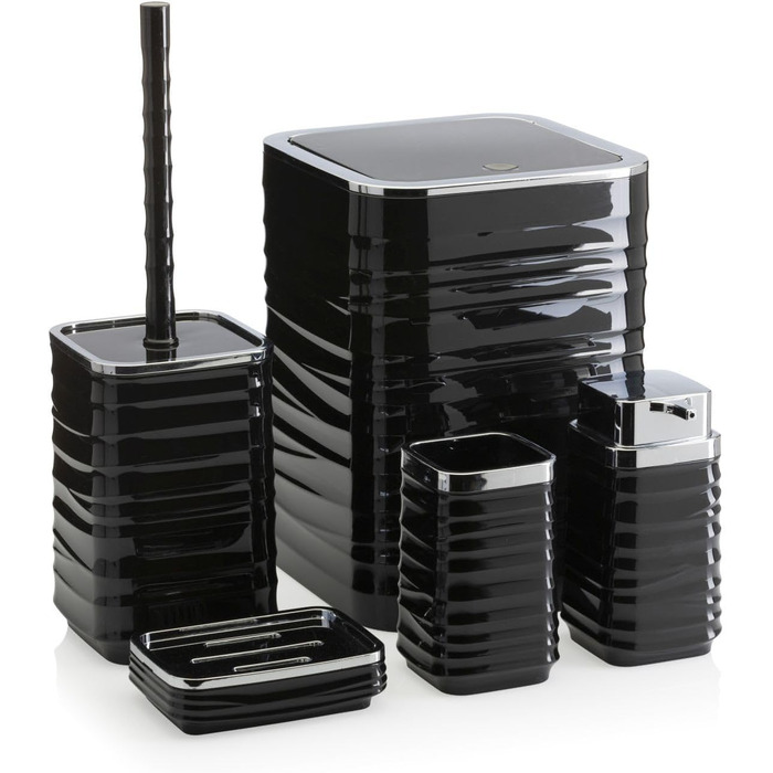 Набір для ванної кімнати HowHomely: щітка для унітазу, сміттєвий бак, дозатор мила, мильниця, чорний/сріблястий