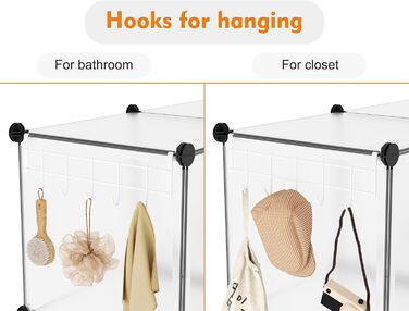 Wardrobe, Portable Shelving System, Plastic Closet with 2 Clothes Rods, Bedroom Wardrobe Closet White for Bedroom