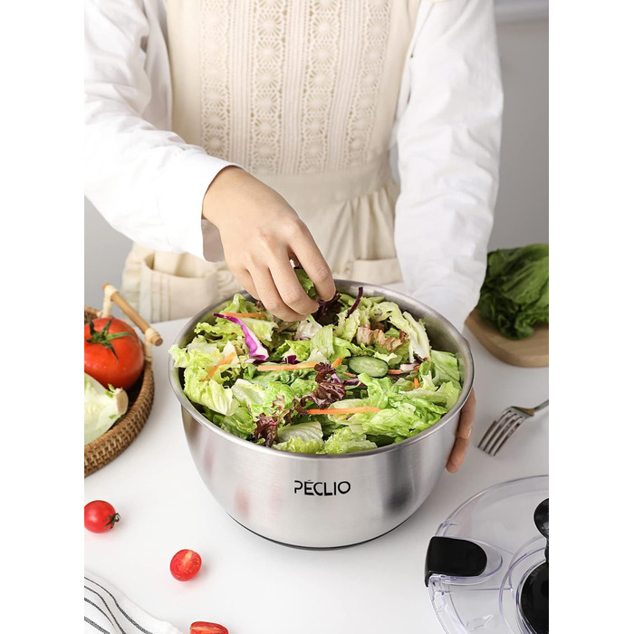 Large 4.5L Salad Spinner Stainless Steel 18/10 High-Quality with Transparent Lid, Non-Slip Bottom - Salad Spinner with Crank Mechanism - BPA-Free & Dishwasher Safe, Black