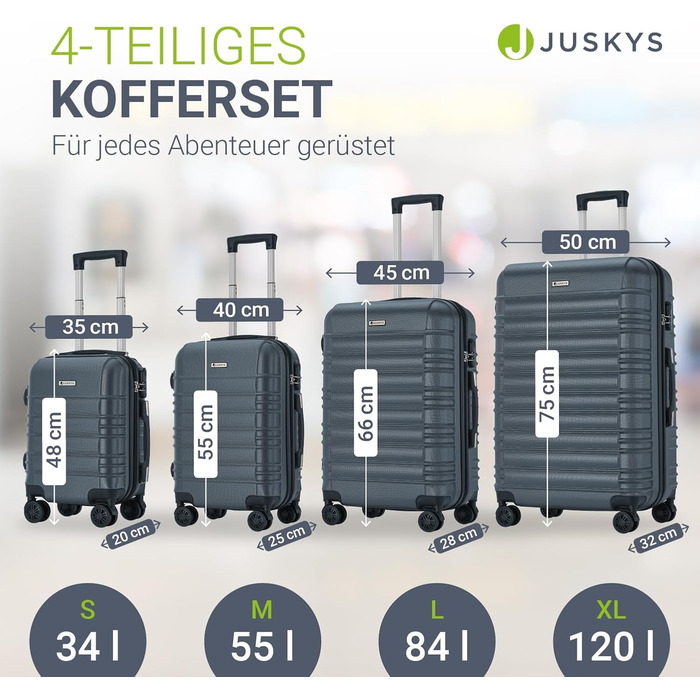 Набір валіз Juskys® з жорстким корпусом (4 шт.) - з кодовим замком, тихі колеса 360°, телескопічна ручка, легкий, колір антрацит