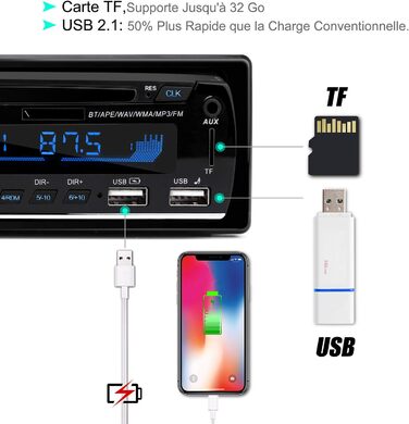 Автомобільна магнітола 1 DIN з Bluetooth та гучним зв'язком, 21.4 x 15 x 8.4 см