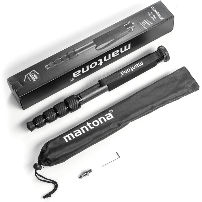 Штатив Mantona Pro One одноногий, карбоновий, чорний - регулювання висоти 39-144 см, з аксесуарами