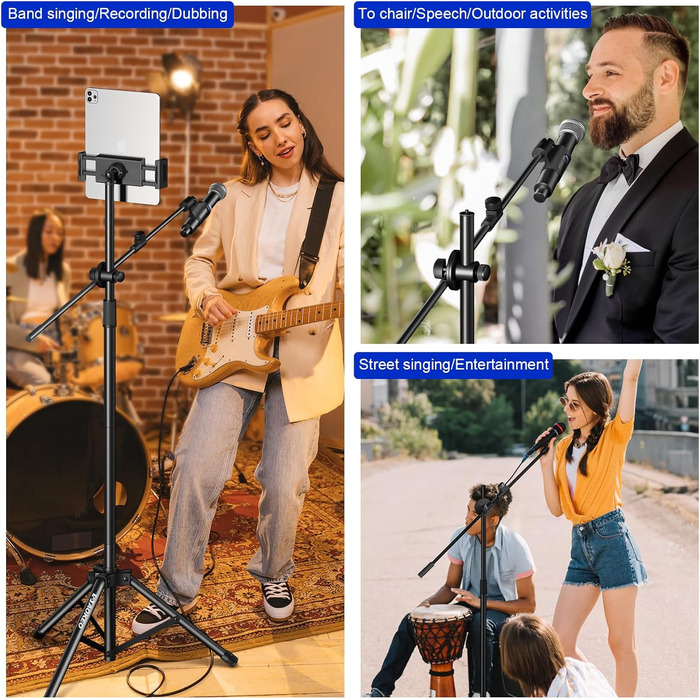 Підставка для мікрофона Aokeo з регульованою стійкою, чохол, тримач для планшету, для співу та запису голосу