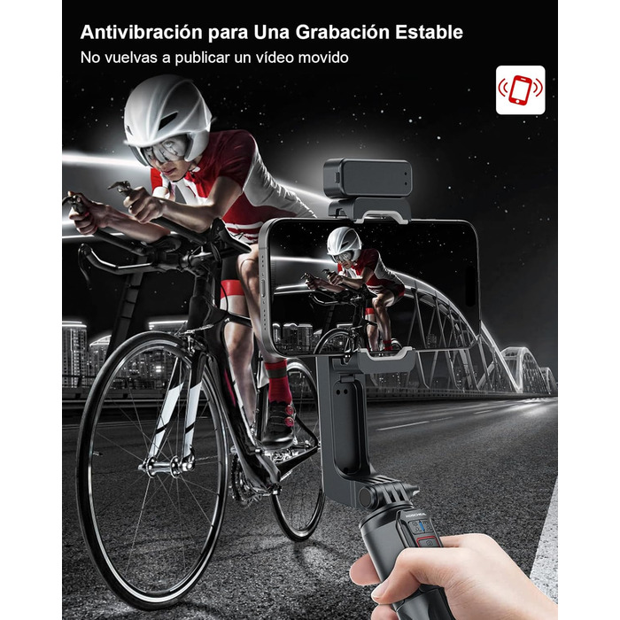 Штатив-стабілізатор KOSCHEAL A10 для смартфонів з підсвічуванням та пультом ДУ, 360° оберт, для iPhone та Android, для зйомки Vlogs та TikTok - Чорний