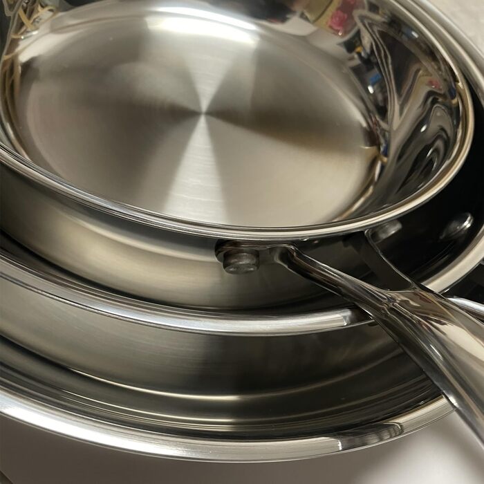 Набір сковорідок SanheKit з нержавіючої сталі, 3 шт. (8, 10, 12 дюймів), професійний, індукційний, для плити та духовки