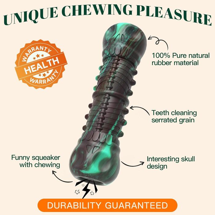 HETOO Dog Toy, Indestructible, Robust, Squeaky, Chew Toy for Aggressive Chewers, Large and Medium Dog Breeds, Dental Care