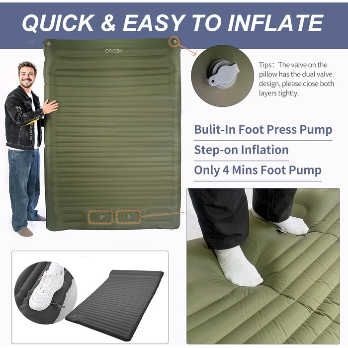 Килимок для кемпінгу Isomatte Origin самонадувний 2 особи, 14 см, армійний зелений