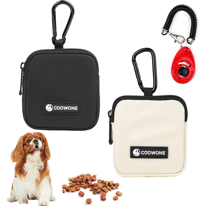 Сумка для ласощів для собак COOWONE з кликером, водонепроникна, з тримачем для пакетів, чорно-бежева
