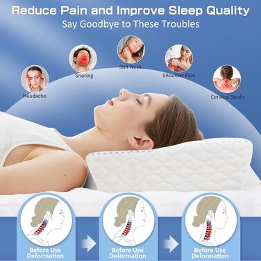 Подушка Hydomi з піною з пам'яті для шиї та плечей, ортопедична подушка для сну, регульована ергономічна подушка для сну на боці, спині та животі - порожниста конструкція, сіра та біла (03-блакитно-біла)