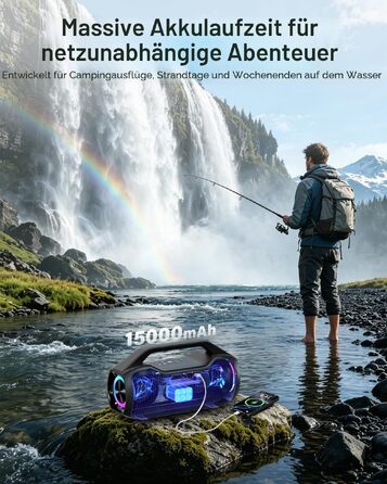 Bluetooth колонка портативна 120W з басами, водонепроникна IP65, підтримка DSP/TWS/AUX/TF/BT5.4, для вечірок та пляжу (Чорна)