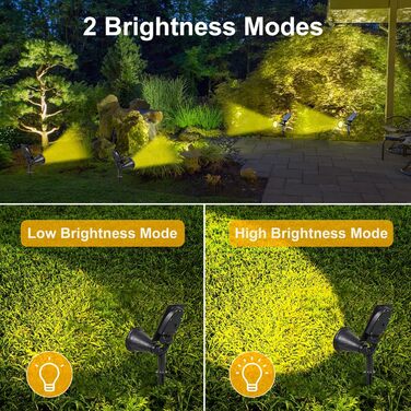T-SUN LED Solar Spotlights, 2 Pack 4 LED Solar Garden Lights, Bright Garden Light, 2 Lighting Modes, Security Lighting, Large Outdoor Light for Lawn, Paths, Terrace (Cool White 6000K) (7led-warmwhite, 2 Pieces)