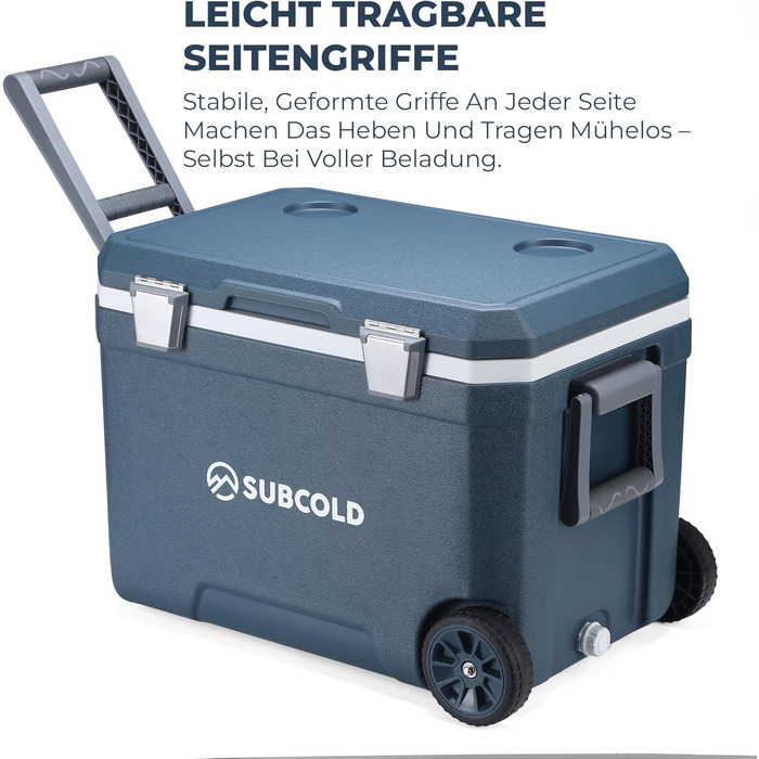Subcold MOBI Rollkühlbox 45L: Ізольована сумка-холодильник на колесах для подорожей, авто, кемпінгу. PU-ізоляція, блакитний колір