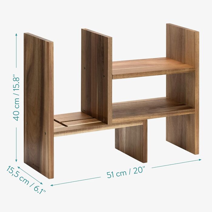 Navaris Acacia Desk Organizer 64x15.5x40 - Table Shelf Organization System Adjustable - Corner Shelf for Kitchen Office Bathroom Shelf Attachment - Natural