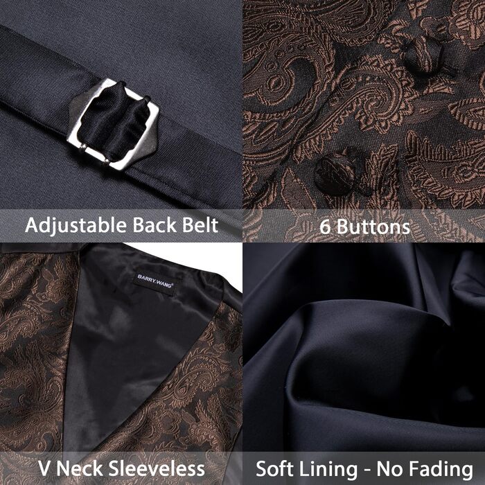 Костюмний комплект Barry.Wang: костюм-трійка (жакет, краватка, нагрудна хустка), краватка, метелик, затискач для краватки, запонки, голкозачіп, для весілля, чорний/коричневий, розмір S