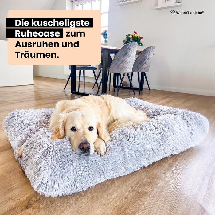 Преміум подушка для собак Wahre Tierliebe Fluffy - М'яке ліжко для вашого улюбленця. Легко чиститься, ідеально для дому та в дорогу. Розмір L (120x80x30 см), темно-сірий колір.