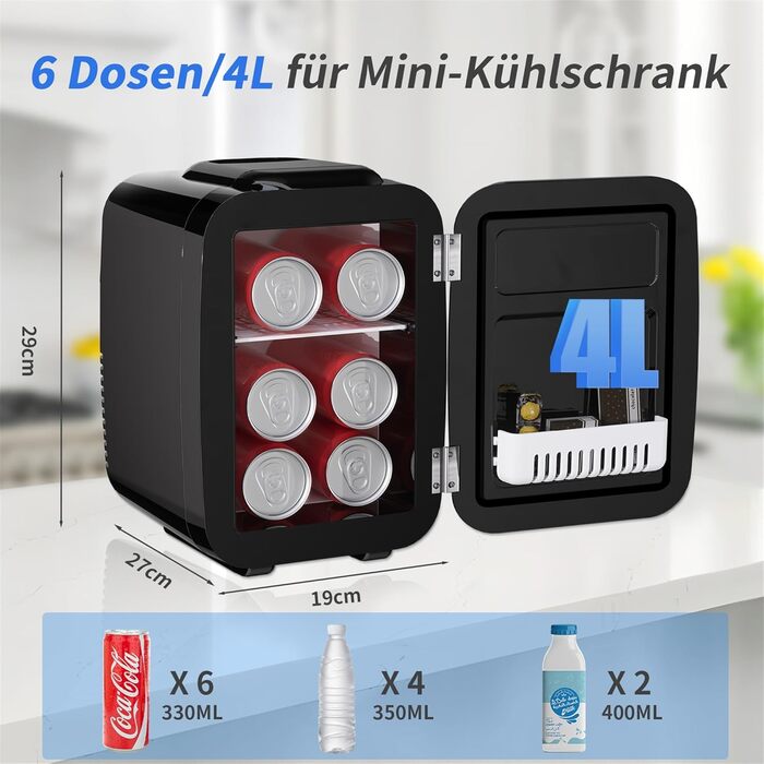 Міні-холодильник YASHE 4L для косметики та напоїв, 220V/12V, термоелектричний, чорний