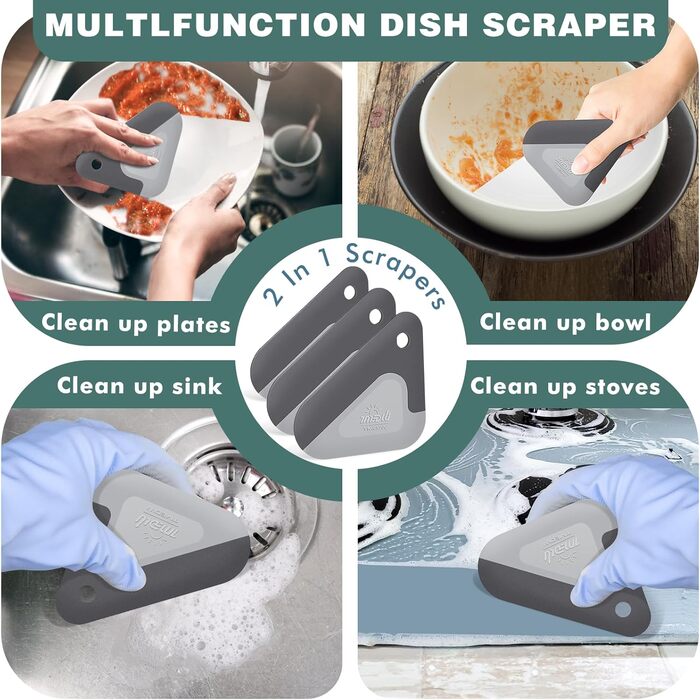 Scraper, 2-in-1 Pot and Pan Dish Scraper, Nylon and Silicone, Kitchen Scraper Tools for Cast Iron Pans, Cookware, Dishes, Pans and Pots, Heat Resistant, 3-Piece Set