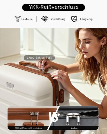 Валіза COOLIFE з жорстким корпусом, тріляк, ручна валіза з TSA-замком та 4 колесами (білий/коричневий, велика валіза)