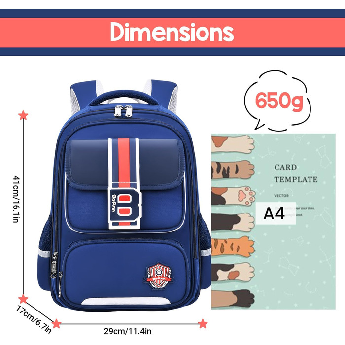 Шкільний рюкзак для хлопчика IvyH, 2-5 клас, 20 літрів. Ергономічний дитячий рюкзак для початкової школи, водонепроникний, 8-12 років, темно-синій/червоний