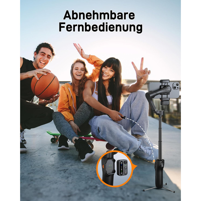 Hohem iSteady V3 - Стабілізатор для смартфона з контролером, AI-трекером, телескопічною штангою та штативом, чорний