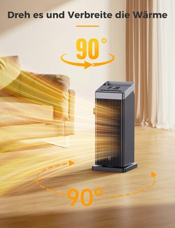 Електричний обігрівач QEXREED 2000W з PTC термостатом, 4 режими, таймер 24 год, дистанційне керування, захист від перегріву та перекидання, для дому та офісу