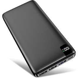 Power Bank Riapow 26800mAh з LED-дисплеєм: зарядка для смартфонів та планшетів, 4 порти USB, 22,5W, чорний