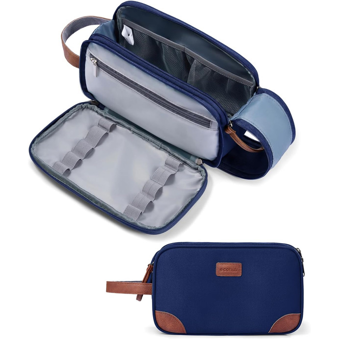 Чоловіча дорожня косметичка ECOHUB, водонепроникна, з відділенням для мокрого одягу, ремінь, з перероблених матеріалів, з двома застібками-блискавками (Синьо-зелений, Темно-синій)