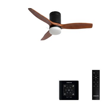 Стельовий вентилятор CREATE WINDCALM з LED-освітленням та пультом ДК, 40 Вт, Ø112 см, 6 швидкостей, 3 режими світла, режим літо/зима, чорний з темним деревом
