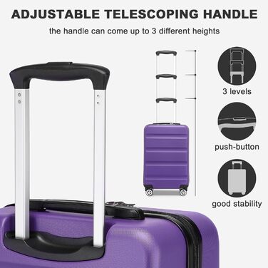 Чемодан-валіза KONO з розширенням, жорсткий, легкий, XL, з TSA-замком та 4 колесами, 75x47.5x29.5 см (M(55x35x22 см), фіолетовий)