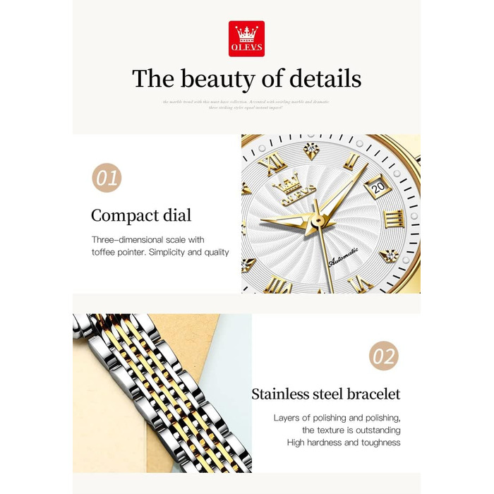 Набір автоматичних механічних годинників для пари OLEVS: чоловічий та жіночий, з календарем та фазами місяця, двоколірний дизайн, сріблясті