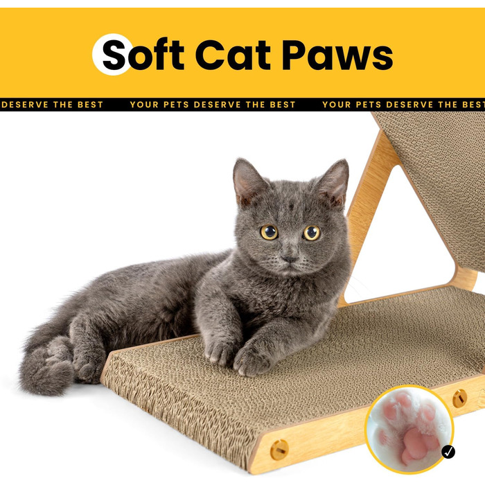 Кігтеточка для котів з коробкою та 4 змінними шарами з картону - велика кігтеточка з міцного гофрокартону, двосторонні шари з картону з наклейками - місце для відпочинку котів у квартирі, захист меблів. Велика коробка для котів + 4 кігтеточки + наклейки (