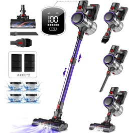 Бездротовий акумуляторний пилосос Authmic з сенсорним екраном, потужність 45000Pa, час роботи 50 хвилин, HEPA фільтр H13, антизаплутувана щітка, для твердих поверхонь, килимів та шерсті тварин (темно-фіолетовий)