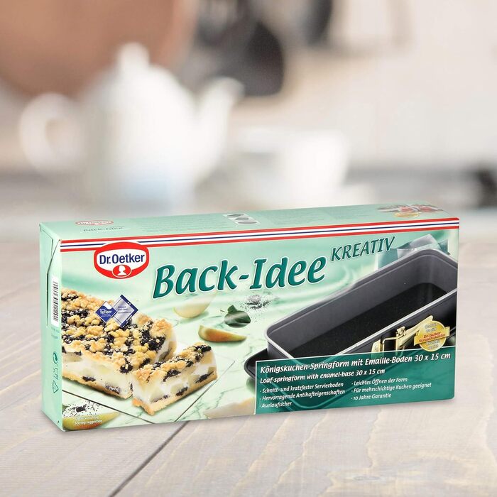 Dr. Oetker Rectangular Springform with Serving Base 30 x 12 cm Baking Idea – Square Baking Pan with cut- & scratch-resistant flat bottom & Enamel Coating – Cake Baking Pan with Non-Stick Coating