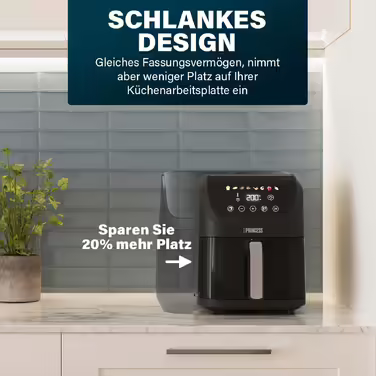 Princess Slim Airfryer 5L - 1500 W - Quiet Operation (55 db) - Space-Saving Design - Oil-Free - 8 Cooking Programs - Adjustable Thermostat - Non-Stick Coating - 182240 COMPACT, SLIM DESIGN 5L