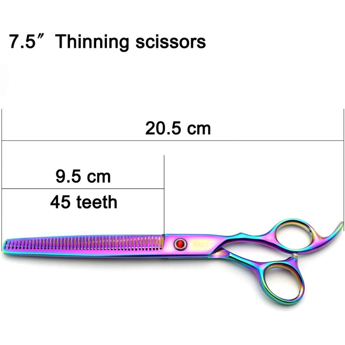 Набір професійних ножиць для грумінгу Kingstar A563, титанове покриття, прямі та вигнуті ножиці, гребінець, догляд за собаками, 20.3 см (8 дюймів), райдужний колір, 3-частинний набір