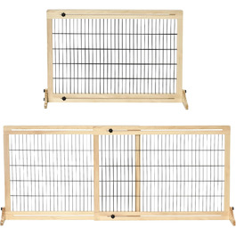 PawHut Wooden Pet Gate - Extendable Dog Barrier with Footrest, Freestanding Safety Gate for Stairs, Fireplace, Oven - 104-183 x 36 x 69 cm