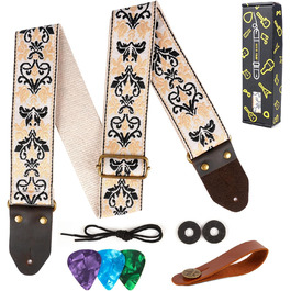 Гітарний ремінь Jacquard з вишитою бавовною та шкіряними кінцями для акустичної гітари (Gs-75-9 Yellow Jacquard)